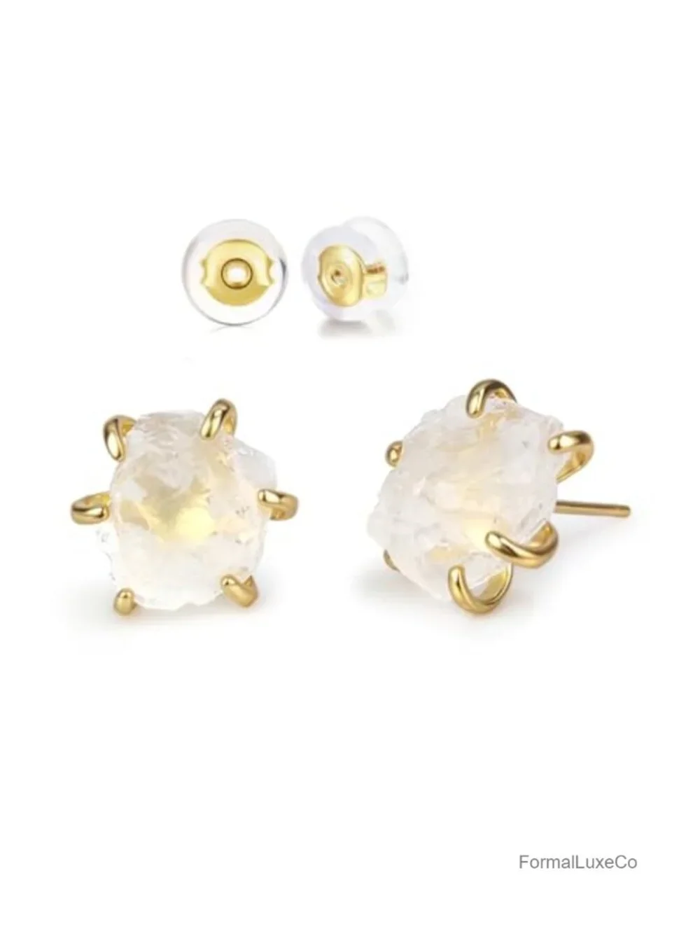 Natural Raw Citrine Stud Earrings, 14k Gold Plated Prong Set, Handmade Gemstone